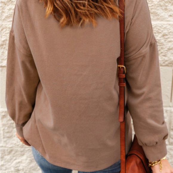 Brown Cowl Neck Drop Shoulder Sweatshirt - Picture 4 of 13